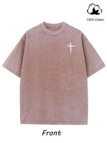 Men's Fashion High Quality Thickened High Quality Washed Retro Street Style Round Neck T-Shirt Top Short Sleeve Men's  Off Shoulder Sleeve High Quality 230g Thickened Heavy Weight 100% Pure Cotton Short Sleeve Oversize Made Of Old Pure Cotton Washed Craft Street Feng Shui Washed T-Shirt - 咖啡棕 - 查看 1