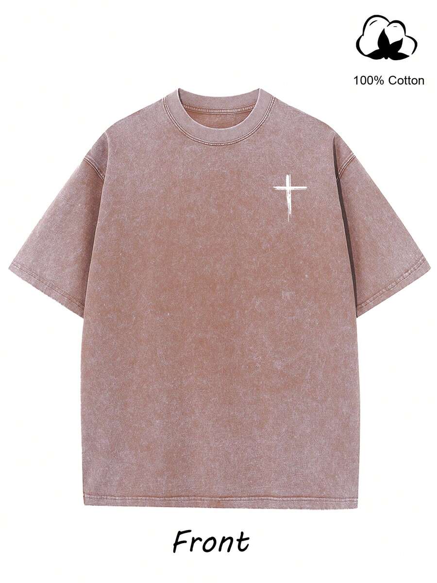 Men's Fashion High Quality Thickened High Quality Washed Retro Street Style Round Neck T-Shirt Top Short Sleeve Men's  Off Shoulder Sleeve High Quality 230g Thickened Heavy Weight 100% Pure Cotton Short Sleeve Oversize Made Of Old Pure Cotton Washed Craft Street Feng Shui Washed T-Shirt - 咖啡棕 - 查看 1