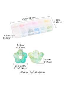 19,2 g/set 12 colores cuentas acrílicas transparentes con escarcha, flores, con lámina de oro, colores mezclados, 5,5~6x3 mm, orificio: 1,5 mm, 1,6 g/color