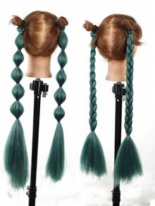 1-2pcs 26 Inch Deep Green DIY Braiding Hair Extensions | Women's Synthetic Yaki Straight Heat Resistant Fluffy Ponytail | Suitable For Halloween, Christmas, Holiday Parties - Dark Green - View 4