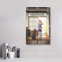Framed 2D Flat, Fruits Basket Anime Wall Art Poster - Vertical Minimalist Japanese Manga Style Canvas Print, Spring/Autumn Pastel Colors For Bedroom, Living Room, Dorm Decor - Fruits Basket Themed Gift For Fans, Featuring Girl And Cats, Indoor Wall Hanging Decor, No Batteries/Electricity Needed, Modern Minimalist Design With Soft Pastel Colors, Ideal For Kitchen Or Hallway, Home Decoration, Highquality Print, 2D Flat - 白色 - 查看 3