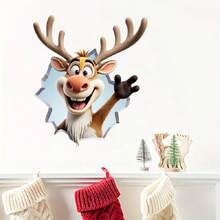 ملصق حائط زخرفي لعيد الميلاد قطعة واحدة، ملصق تأثير جدار مكسور 3D لسانتا كلوز، ملصق جداري ذاتي اللصق من البي في سي، مناسب لغرفة المعيشة والنوم والمدخل وديكور حفلة عيد الميلاد