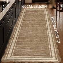 1pc Machine Washable Carpet, Modern Distressed Frame Design, Suitable For Entryway, Living Room, Bedroom, Minimalist Solid Color, Polyester Fiber Backing, Home Decor, Neutral Soft, Suitable For Office, Low Pile Farmhouse Style Flooring, Brown