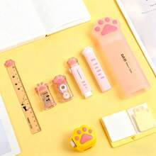 1 pieza Juego de papelería con diseño de pata de gato para estudiantes, diseño de dibujos animados, almacenamiento conveniente, totalmente funcional