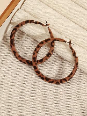 1 par moderiktiga retro flockade geometriska leopardmönsterörhängen, lyxiga exklusiva örhängen för kvinnor, eleganta örhängesaccessoarer