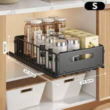 1 pezzo di organizer sottolavello con design estraibile e pellicola adesiva - Robusto ripiano portaoggetti in metallo, organizer salvaspazio per lavello per cucina, bagno, dispensa - Facile installazione, senza attrezzi richiesti, moderna finitura nera, organizer per lavello da cucina, contenitore per bagno, elegante aspetto metallizzato, montaggio senza attrezzi, ripiani estraibili