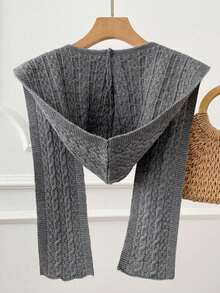 1pc Women's Fashion Solid Color Cable Knit Textured Pattern Warm Windproof Hooded Scarf Neck Warmer, Suitable For Dates, Daily Wear, Shopping Outfits For Dress
