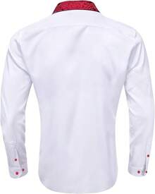 Mens Satin Silk Shirts Long Sleeve Designer Dress Shirt Shiny Untucked Casual Button Down Shirt Party Disco Formalhalloween - 白色和勃根地酒紅色 - 查看 8