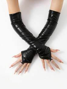 1 par de guantes sin dedos largos de piel de PU para mujeres, guantes sexy sobre el codo para fiestas, bodas y decoración - Multicolor - Ver 3