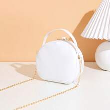 Sac à main pour femme, nouveau sac rond à la mode avec pendentif hibou et bandoulière à chaîne, décoré de broderie  PU