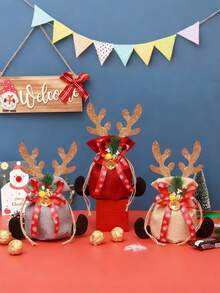 3 buc Pungi de cadouri de Crăciun, Pungi Tote, Pungă de corn de cerb de Crăciun, Pungi decorative pentru bomboane de Crăciun, Consumabile de decorațiuni pentru petreceri de nuntă din catifea, Pungi unice pentru favoruri de sărbători, Geantă de depozitare cu șnur