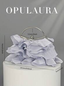 OpulAura 女士优雅迷人花瓣宴会手拿包，褶边设计晚礼服手提包，适合婚礼/度假/正式派对/舞会，配有链条 - 銀色 - 查看 5