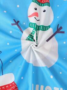 2件套男童及青少年休闲卡通企鹅雪人印花翻领长袖开衫和长裤睡衣套装，阻燃，四季皆宜 - 藍色 - 查看 7