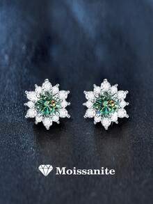 2pcs 925 Silver 0.5Carat X 2 Moissanite Snowflake Stud Earrings, Fashionable & Sweet, Suitable For Women's Daily Wear, Parties, Commuting, Valentine's Day, Mother's Day, Wedding, Anniversary, Birthday, Bridal Jewelry Gift