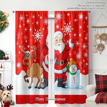 2 piezas Cortinas de entrada de Navidad con diseño de Papá Noel, renos y muñeco de nieve, estilo art decó, de poliéster lavable a máquina, cortinas con tema navideño sin forro para decoración de temporada navideña - uso durante todo el año