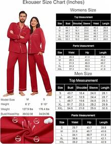 Couple Matching Pajamas 100% Cotton Long Sleeve Sleepwear Button Down Loungewear Pjs Set S-XXLhalloween - 紅色 - 查看 3