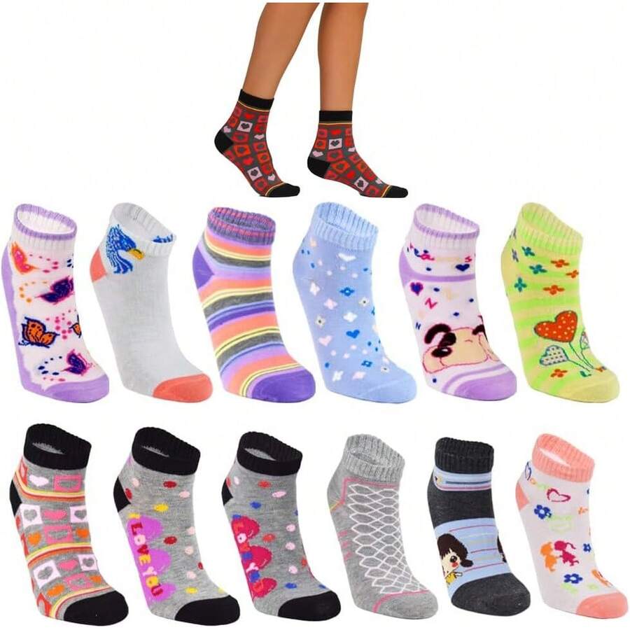 .MAX Calcetines tines para mujer, paquete de 12 pares con diferentes modelos,tines deportivos ligeros para cualquier deporte.elegante,Cómodo y Transpirable Calcetines de algodón Absorbe el sudor - Conjunto 5 - Ver 1