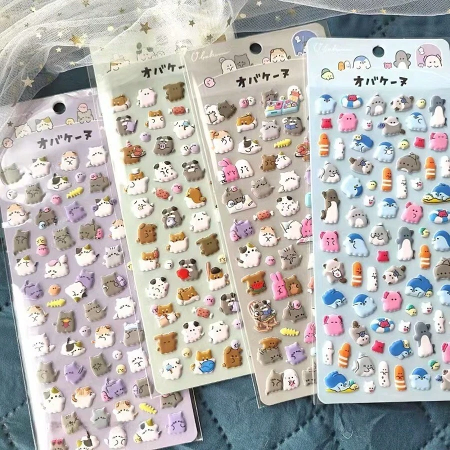 Yuyu Family 系列 3D 泡泡可爱卡通猫、企鹅、幽灵便签纸、手机壳装饰贴纸 - 彩色 - 查看 1
