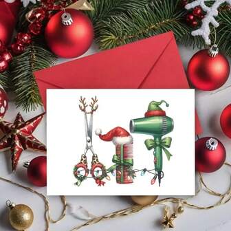 1pc Unique Hair Stylist Appreciation Christmas Greeting Card - Festive Holiday Thank You Note With Envelope For Him/Her - Multi-Occasion Congratulations Card For New Year & Special Occasions