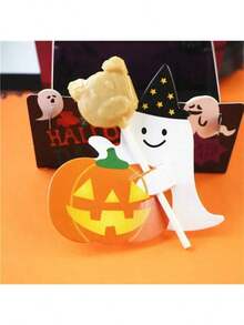 50pcs/Set Halloween Ghost Pattern Lollipop Decorative Paper Cards, DIY Decoration Cards