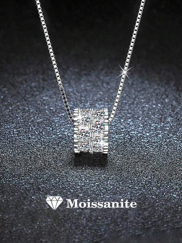 1pc 925 Sterling Silver 1.6 Carat Moissanite Waist Chain Necklace, Suitable For Women's Daily Wear, Party, Holiday, Valentine's Day, Thanksgiving, Wedding Anniversary, Women's Jewelry Gift
