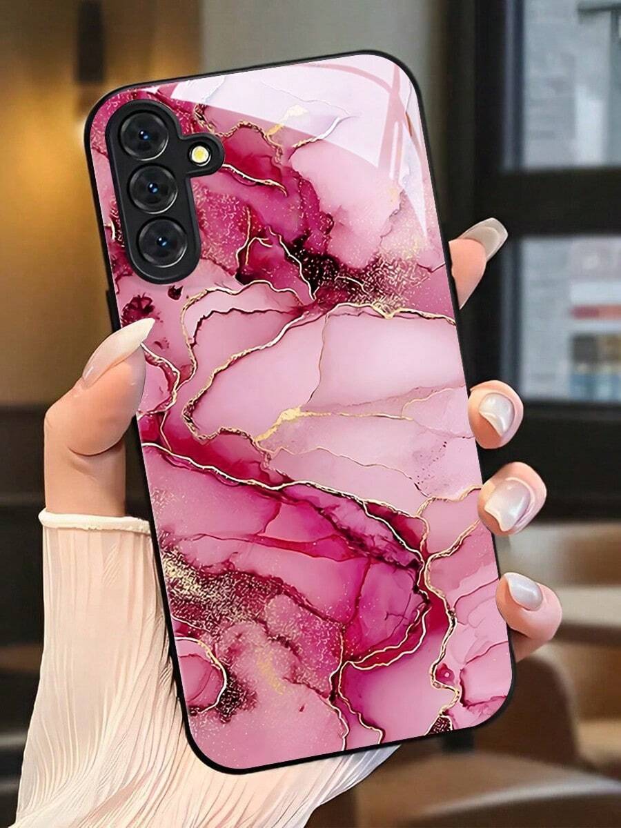 Pink Marble Texture With Gold Lines  High-Quality Tempered Glass Craftsmanship Phone Case Suitable For Compatible With Sumsung Galaxy S25/24/23/22/21/20/10 Ultra/FE+,Note20,/Ultra,A70/56/55/54/53/52/51/36/35/34/32/26/25/24/23/16/15/14/06/05/03, Compatible With Iphone 17,17Air,16, 15, 14, 13, 12, 11, PRO MAX, PLUS - 彩色 - 查看 1
