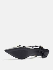 Tacones de aguja con correa de hebilla, decoración de cadena de metal y bordado floral para mujer. Elegantes, sexys y cómodos para uso casual, citas, al aire libre, fiestas, bodas y regalos de cumpleaños. Adecuados para todas las estaciones, color negro con malla.