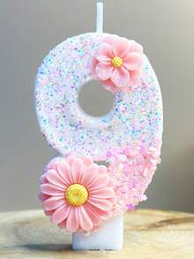 1 Peça Vela Numérica de Aniversário, Vela de Aniversário Rosa com Duas Flores, Vela de Bolo Decorada com Lantejoulas, Vela Numérica de 0 a 9, Vela Decorativa Favorita para Festa Romântica, Decoração de Bolo Adequada para Itens de Comemoração de Aniversário