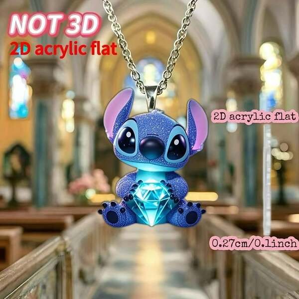 1 Set , Necklaces, Stitch [2D Flat], 2D Acrylic New Women's Necklace, Cute Stitch DIY Pendant With Sparkling Stones, Fashionable Sweater Chain, The Ideal Gift For Birthday Parties,