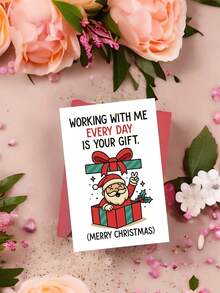 1 Cartão de Natal Engraçado com Papai Noel - Mensagem "Cada Dia que Você Trabalha Comigo É Seu Presente", Design de Natal Vermelho e Verde para Festa de Escritório, Agradecimento à Equipe ou Troca de Amigo Secreto - Não Necessita Pilhas - Cartões de Papel para Felicitações Adequados como Presente para Colegas de Trabalho e Amigos - Decorações Festivas no Local de Trabalho, Desejos Sazonais, Ilustrações Alegres, Papel-Cartão Premium, Lembrancinhas Corporativas, Cartões Engraçados, Papel-Cartão Durável, Impressão de Alta Qualidade