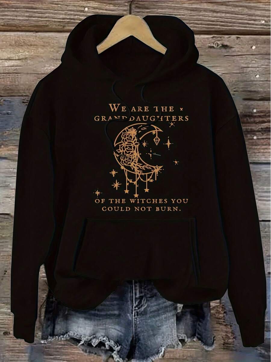 Women's Witchy Graphic Hoodie - We Are The Great Witches You Asked For Sweatshirt, Black Relaxed Fit Pullover For Halloween - 黑色 - 查看 1