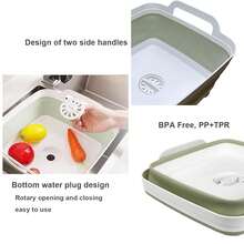 9L (2.4Gal) Dish Basin Collapsible With Drain Plug , Space Saveing Kitchen Storage Tray Dish Wash Basin, Portable Dish Tub, Foldable Dishpan For Camping ,RV,Green{"Color_name":"LightGreen"} - 淺綠色 - 查看 5