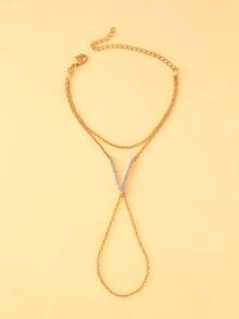 STONEFANS Vòng tay chuỗi ngón tay vàng đính đá hình chữ V đơn giản thời trang One Piece - Vàng - Xem 2