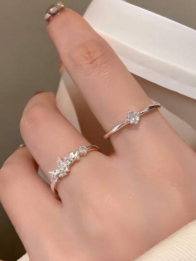 1 Set mit 2 Stück eleganten Strass-Schmetterling-Ringen, geeignet für den täglichen Gebrauch von Frauen, Festivals und Partys