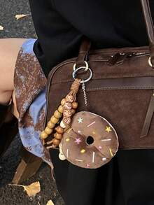 Conjunto de 2 chaveiros, pingentes para bolsas, decoração de donuts, enfeites boêmios com miçangas, pulseira com nó de corda, ideal para mulheres e meninas, perfeito para o escritório, escola e como presente. Acessórios para carro em dois estilos diferentes para mulheres.