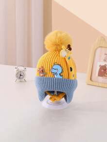 儿童羊毛覆盖婴儿厚毛线帽，保暖。冬季针织婴儿帽，帽子上有卡通刺绣 - 彩色 - 查看 6