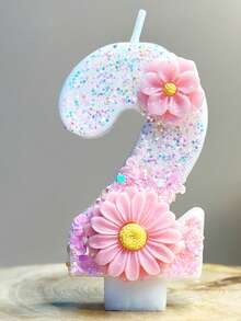 1 Peça Vela Numérica de Aniversário, Vela de Aniversário Rosa com Duas Flores, Vela de Bolo Decorada com Lantejoulas, Vela Numérica de 0 a 9, Vela Decorativa Favorita para Festa Romântica, Decoração de Bolo Adequada para Itens de Comemoração de Aniversário