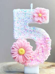 1 Peça Vela Numérica de Aniversário, Vela de Aniversário Rosa com Duas Flores, Vela de Bolo Decorada com Lantejoulas, Vela Numérica de 0 a 9, Vela Decorativa Favorita para Festa Romântica, Decoração de Bolo Adequada para Itens de Comemoração de Aniversário
