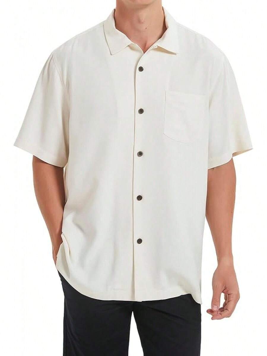 Men's Silk Button Down Shirts Short Sleeve Casual Tropical Holiday Hawaiian Shirtshalloween - 白色 - 查看 1