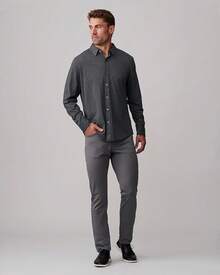 Camisa de oficina para hombre, camisas de vestir de rendimiento para hombre, lavables a máquina, resistentes a las arrugas, corte slim fit con botones - Cuadros azul marino/grises - Ver 8