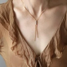 1pc Vintage Claw Rhinestone Chain Tassel Long Y-Shaped Necklace, Stainless Steel Gold Color Choker