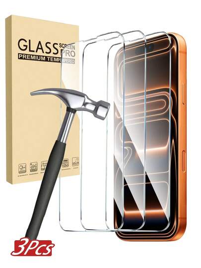 BOLLYMORE 3 piezas de protector de pantalla de vidrio templado ultra resistente y de alta definición, compatible con iPhone 17/17Pro/17Air/17Pro Max, 16/16Pro/16Plus/16Pro Max, 15/15Plus/15Pro/15Pro Max, 14/14Plus/14Pro/14Pro Max, 13 Mini/13/13Pro/13Pro Max, 12 Mini/12/12Pro/12Pro Max, 11/11Pro/11Pro Max. Resistente a arañazos, a golpes, a huellas dactilares, dureza 9H, fácil de instalar.