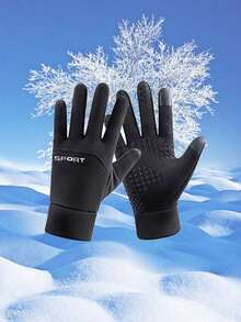 1 Pair Winter Warm Thermal Lined Gloves, Windproof Waterproof Anti-Slip Outdoor Cycling Gloves, Suitable For Children 14 Years Old And Above