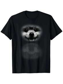 Cute Pomeranian Happy Puppy Face Men'S Women'S Boys Girls T-Shirt Men'S 3D Gorilla Print T-Shirt Casual Streetwear Cute Animal Pattern 180g Fabric Weight 100% Cotton S-XXXL Casual Machine Washable - Black - View 1
