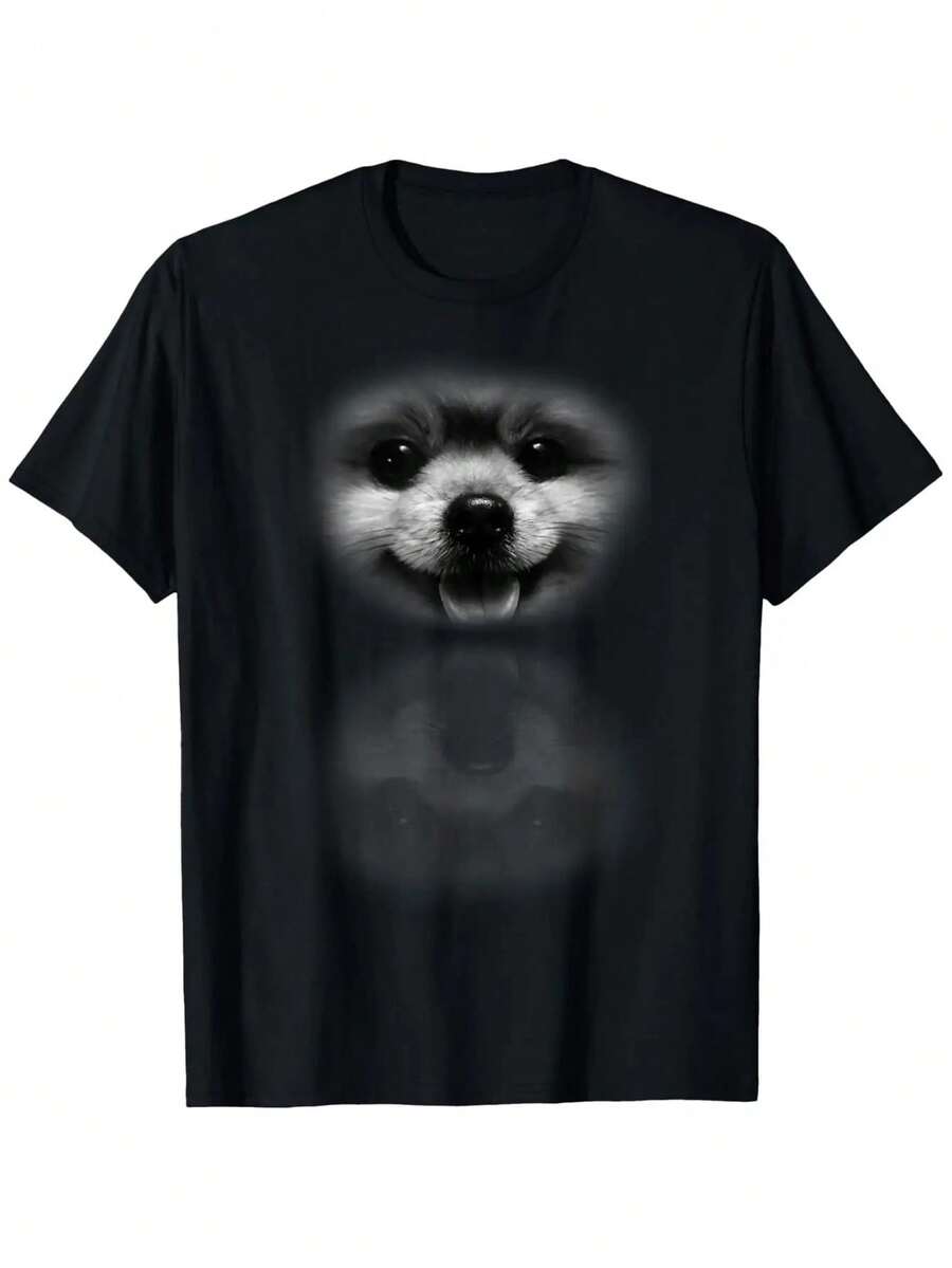 Cute Pomeranian Happy Puppy Face Men'S Women'S Boys Girls T-Shirt Men'S 3D Gorilla Print T-Shirt Casual Streetwear Cute Animal Pattern 180g Fabric Weight 100% Cotton S-XXXL Casual Machine Washable - 黑色 - 查看 1