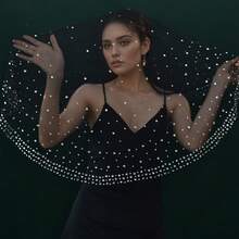 1 Pc  Black Comb-Free Bridal Veil With Rhinestones Inlaid With Sparkling Gothic Style Suitable For Halloween Theme Wedding   Us In Stock   Fast Delivery BM132 - Black - View 9