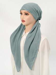 1pc Women's Solid Color Headscarf, Fashionable Minimalist Lightweight Head Scarf, Conservative Towel, Breathable Hijab For Outdoor Prayer For Dress - Cotton and Linen Elastic Turban Hat - View 25