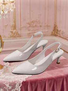 白色包跟露跟高跟鞋 - 适度小猫跟高跟鞋，专业婚礼舒适女鞋（略大）