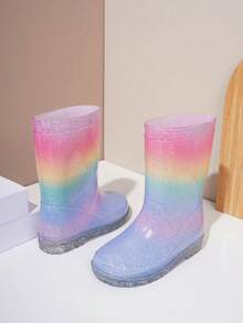 1双时尚儿童彩虹亮片雨靴，女童轻便防滑果冻鞋带提手，耐用防水雨靴，适合雨天和沙滩玩耍 - 彩色 - 查看 6