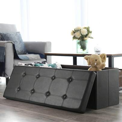 Storage Ottoman, Foldable Small Ottoman Foot Rest, 38 X 110 X 38 Cm, Cube Ottoman With Storage, Load Up To 300 Kg, For Living Room, Bedroom, Entryway, Slate Grey/Coffee Brown/Cloud White/Ink Black